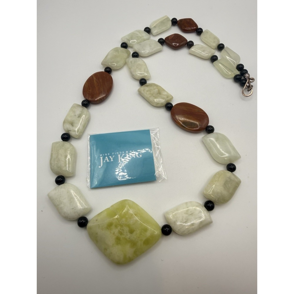 Jay King Necklace DTR Natural Stone Sterling Silver Jasper Serpentine Agate 23"